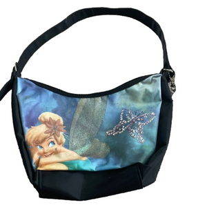 DISNEY TINKER BELL HOBO PURSE WITH STARS AND TINKER BELL DISNEY KEYCHAIN